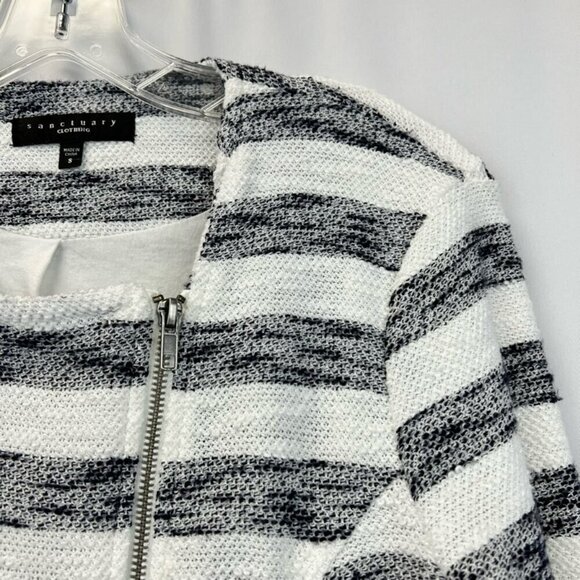 Sanctuary Bomber Jacket Navy/White Stripe Asymmetric Zip Pockets Size Small - Picture 6 of 10